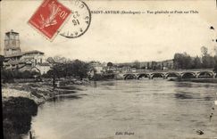 CPA Saint Astier Vue Generale Et Pont Sur I'Isle