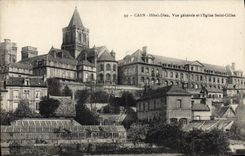 CPA Caen Hotel Dieu Vue generale et l'Eglise et l'Eglise Saint Gilles 