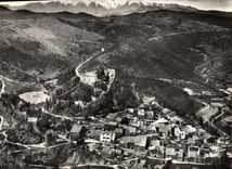 CPSM En Avion au Dessus De Castelnou PO Le Village Xe s Au fond le Canigou 