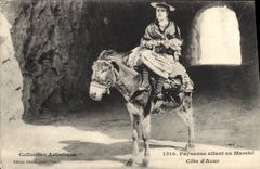 CPA Paysanne allant au marché Cote d’Azur âne