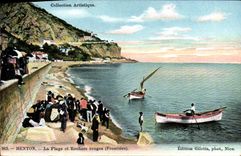 CPA Menton la Plage et Roches Rouges Frontiere 