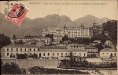 CPA Menton Vue sur la Gare les Hotels et les Montagnes de Sainte Agnes 