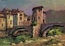 CPSM Sospel (A M) Cote D'Azur Le Vieux Pont Peinture de H barry
