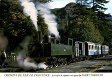 CPSM Chemin de Fer de Provence Le Train a vapeur en gare de Puget Theniers locomotive type 230T 1909