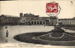 CPA Saint Germain en Laye L'Amour et la Folie L'Eglise la Gare et la Mairie vues du Parterre
