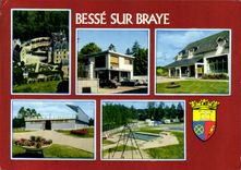 CPSM Besse sur Braye Sarthe Chateau de Courtanvaux La poste la piscine le camping 