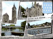 CPSM Besse sur Braye Sarthe campanile pont rouge piscine château de Courtenvaux
