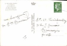 CPSM Ruaudin Sarthe L'Eglise Rue principale station service la Monerie