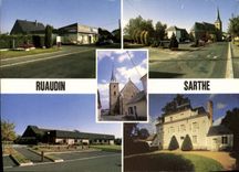 CPSM Ruaudin Sarthe Le Supermarche la salle polyvalente chateau du Petit Plessiss Place de l'Eglise 