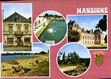 CPSM Mansigne Sarthe station Vert de vacances l'hotel du commerce le plan d'eau la piscine penchein 