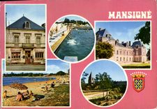 CPSM Mansigne Sarthe station Vert de vacances l'hotel du commerce le plan d'eau la piscine penchein 