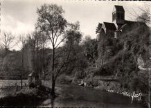 CPSM En Normandie St Cenerie le Cerei Orne l'Eglise tres joliment campee sur les bords de la Sarthe 