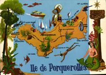 CPSM La Perle des Iles d'Or Plan Touristique de l'Ile de Porquerolles Var 