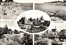 CPSM Pornic Loire Atlantique la plage la pointe de la Noeveillard le chateau la plage de la Noeveill