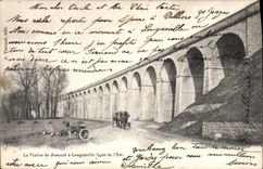 CPA Le Viaduc de Besnard a Longueville ligne de l'Est velo charrette