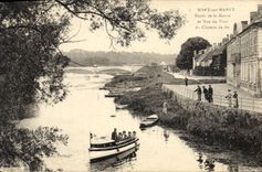 CPA Mary sur Marne Bords de la Marne et vue du pont du chemin de fer barques