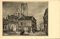 CPA La Bourgogne D'Autrefois Eglise et Portique St Pierre a Auxerre d'apres une litho du debut du XI