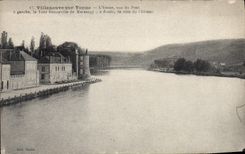 CPA Villeneuve sur Yonne L'Yonne vue vu Pont a Gauche la Tour Bonneville de Marsangy la droite la Co