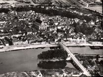 CPSM Villeneuve sur Yonne vue Aerienne L'lle Les Ponts sur l'Yonne et la Ville 