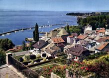 CPSM Thonon les Bains Depuis le belvedere vue sur le Leman le Port et la Rive Suisse 