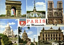 CPSM Souvenir de Paris l'arc de triomphe la tour Eiffel la cathedrale Notre Dame l'Opera 