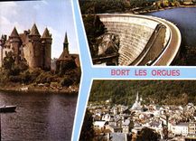 CPSM Bort les Orgues Vue generale Le Barrage de Bort Le Chateau de Val XV siecle 