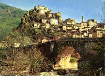 CPSM Couleurs et Lumiere de France a Corse oasis de Beaute Corte La Ville et son Vieux Pont sur le T