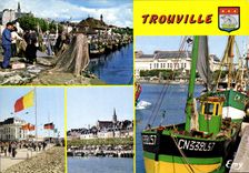 CPSM Trouville Calvados le port de peche sur la Touques le Casino la Touques et l'eglise Notre Dame 