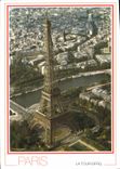 CPSM Paris la Tour Eiffel vue d'avion 