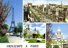 CPSM Printemps a Paris la Tour Eiffel Les Champs Elysees et l'Arc de Triomphe Notre Dame la Sacre Co