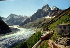 CPSM Chamonix Mont Blanc Montenvers vue generale sur le Mer de Glace au fond les grandes Joresses 