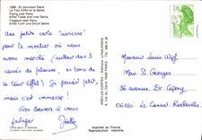 CPSM En survolant Paris la Tour Eiffel et la Seine