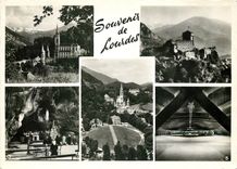CPSM Lourdes (H P) La Basilique Le chateau Fort la Grotte Miraculeuse
