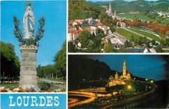 CPSM Lourdes Vierge Couronnee Vue generale Basilique illuminee