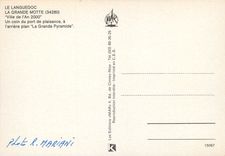 CPSM La Grande Motte La Ville de l'An 2000 Un coin du Port de plaisance a l'arriere plan la Grande P