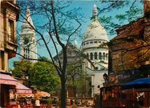 CPSM Paris la Basilique du Sacre Coeur et la Place du Tertre