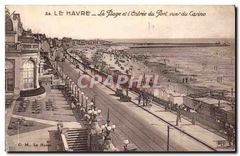CPA Le Havre la plage et l'entree du port vue du casino 