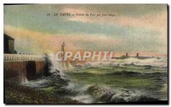 CPA Le Havre entree du port par gros temps 
