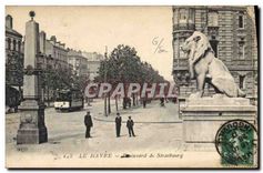 CPA Le Havre Boulevard de Strasbourg Lion Tramway