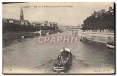 CPA Lyon Vue sur la Saone la Passerelle Saint Georges Bateau Peniche