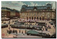 CPA Paris la Gare St Lazare et la rue de Rome Tramways