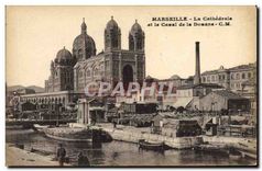 CPA Marseille et la Cathedrale et le Canal de la Douane 