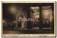 CPA Paris Theatre Francais et Statue d'Alfred de Musset vue de nuit 