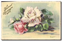 CPA Heureux Anniversaire Fleurs