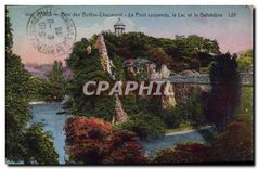 CPA Paris Parc des Buttes Chaumont Le Pont suspendu le Lac et le Belvedere 
