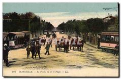 CPA Marseille Le Prado vu de la Plage Tramway