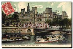 CPA Paris IVe l'hotel de ville et le pont d'Arcole Bateau Peniche