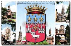 CPM Toulouse la Ville Rose Blason de Toulouse Donjon du Capitole Basilique St Sernin XII siecle tour