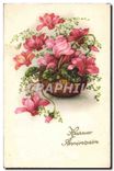 CPA Heureux Anniversaire Fleurs