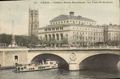 CPA Paris Theatre Sarah Bernhardt La Tour St Jacques Bateau Peniche